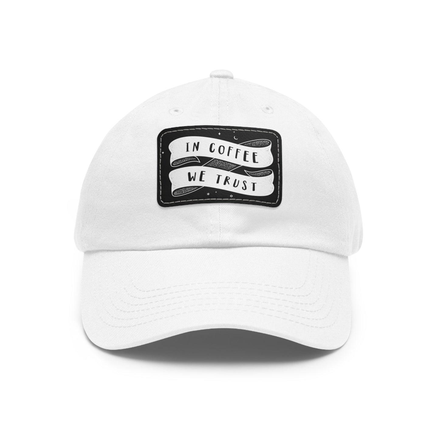 Good Bean Gifts In Coffee We Trust - Dad style Hat with Leather Patch (Rectangle) White / Black patch / Rectangle / One size
