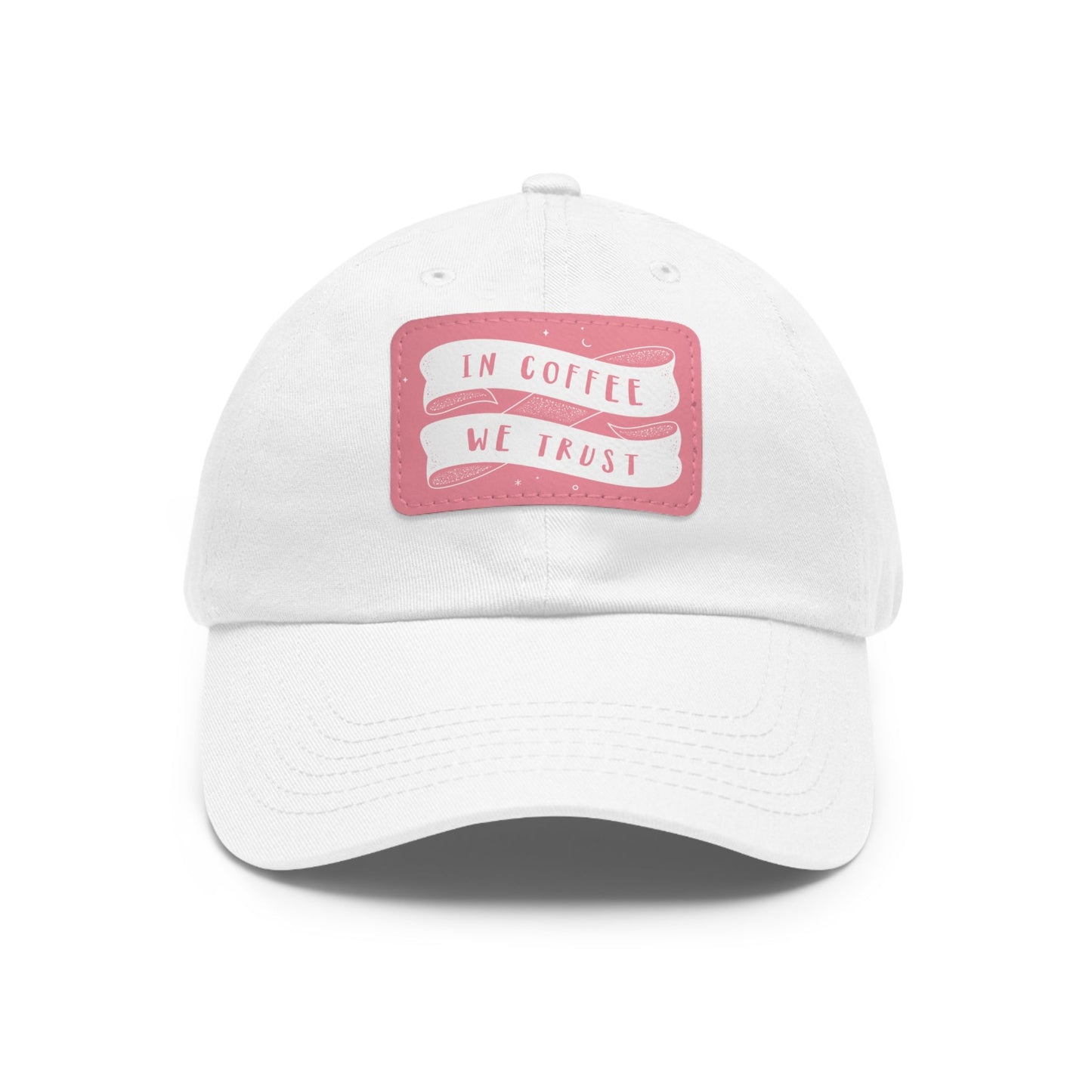Good Bean Gifts In Coffee We Trust - Dad style Hat with Leather Patch (Rectangle) White / Pink patch / Rectangle / One size