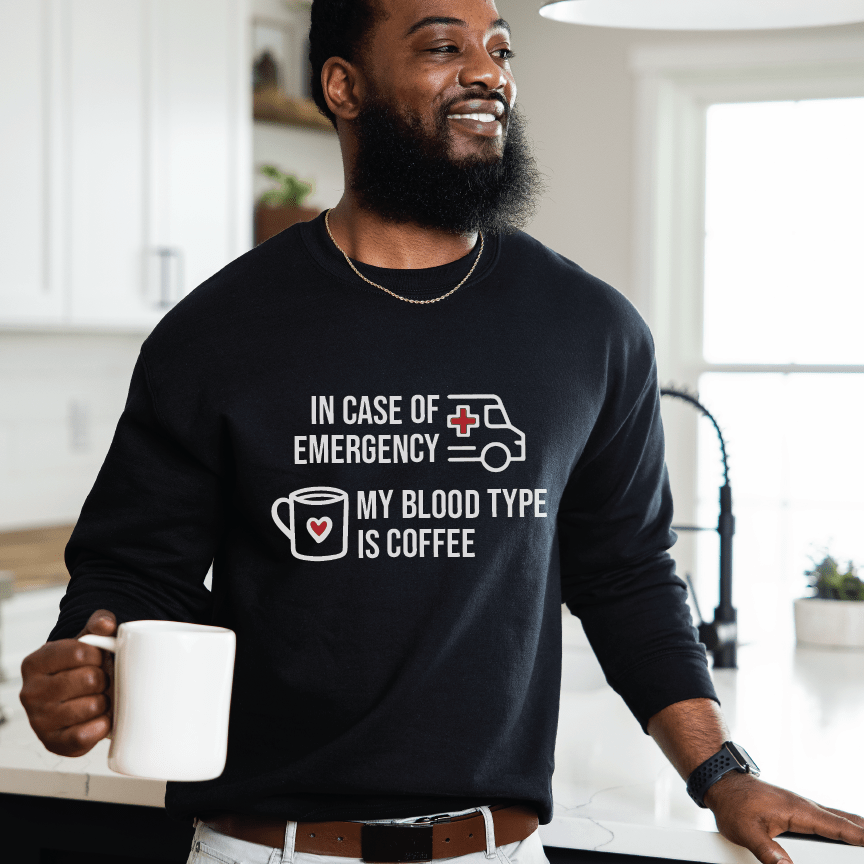 Good Bean Gifts My Blood Type is Coffee- Unisex Crewneck Sweatshirt Black / S