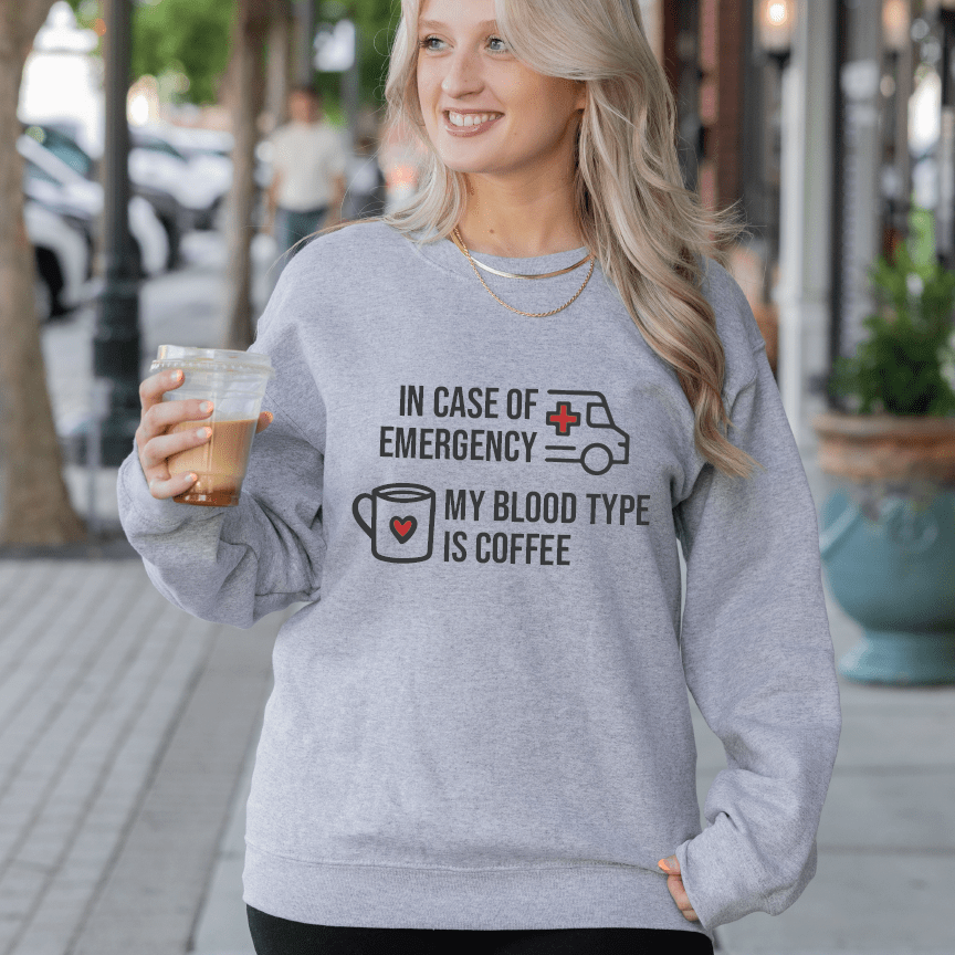 Good Bean Gifts My Blood Type is Coffee- Unisex Crewneck Sweatshirt Sports Grey / S
