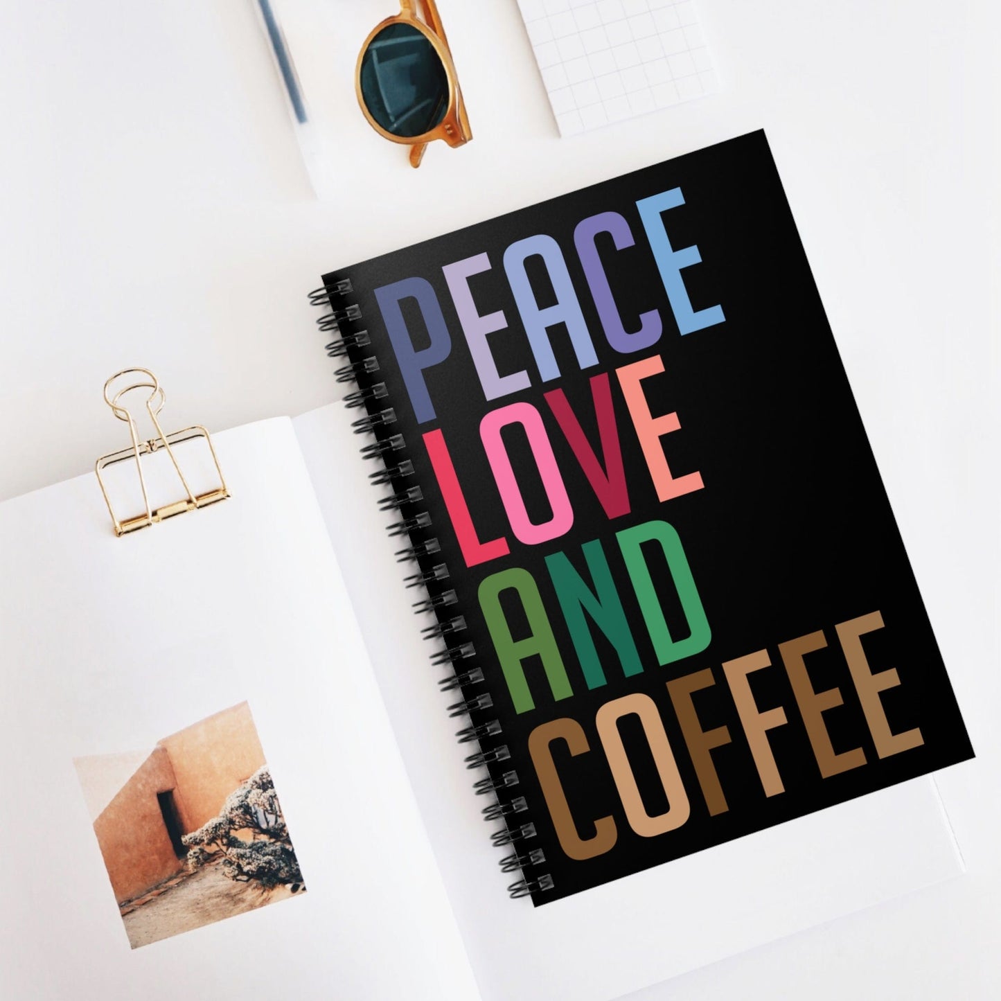 Good Bean Gifts "PEACE LOVE and COFFE" - Spiral Notebook - Ruled Line One Size