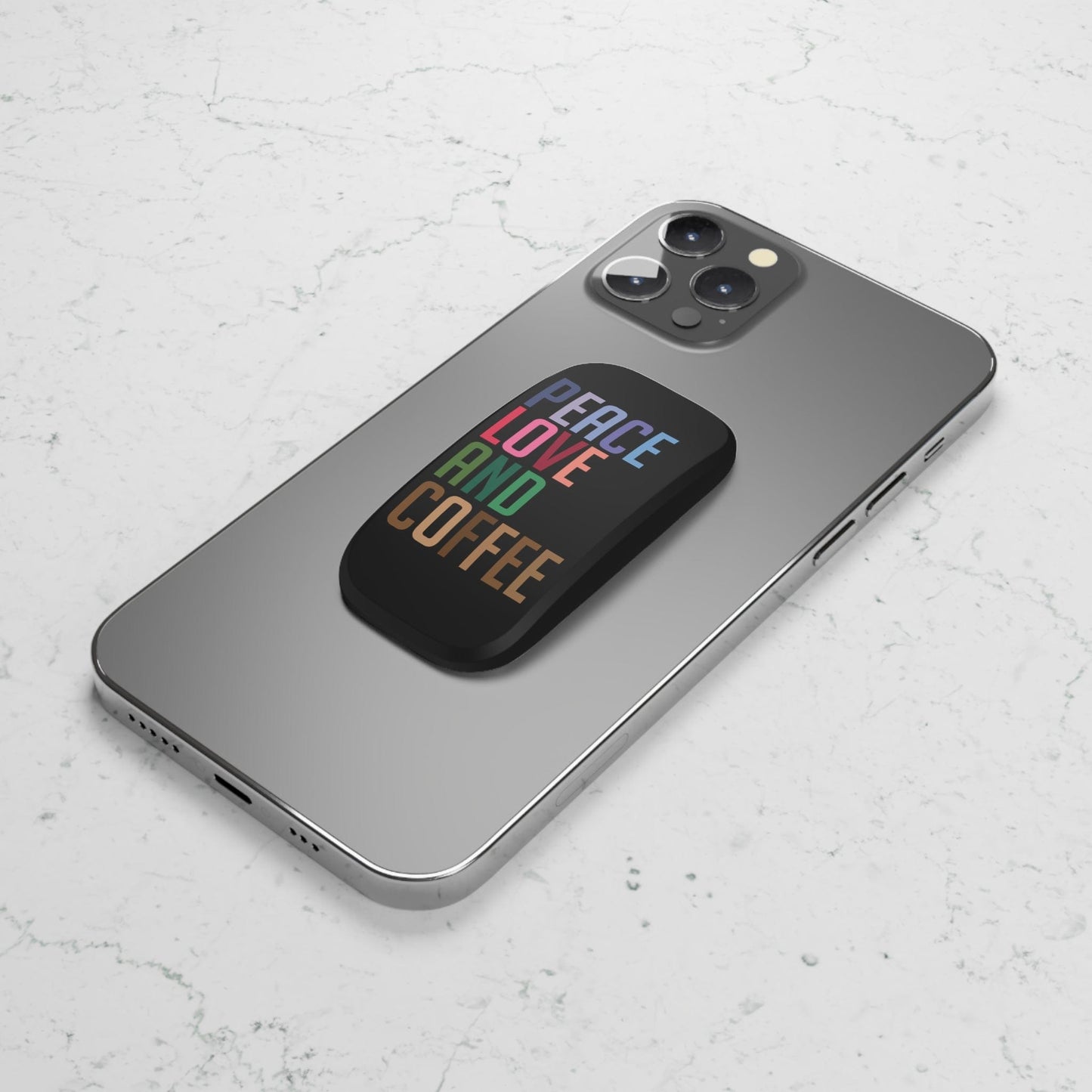 Good Bean Gifts "Peace Love and Coffee" - Phone Click-On Grip