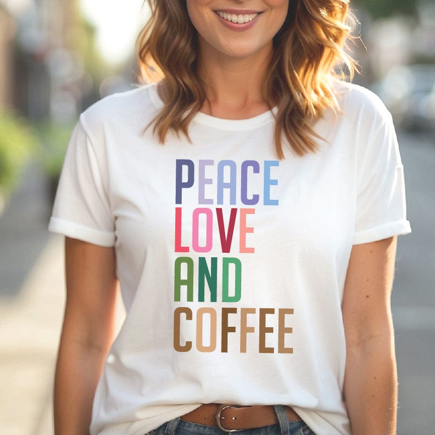 Good Bean Gifts "Peace Love and Coffee" - Unisex Crewneck T-shirt White / S