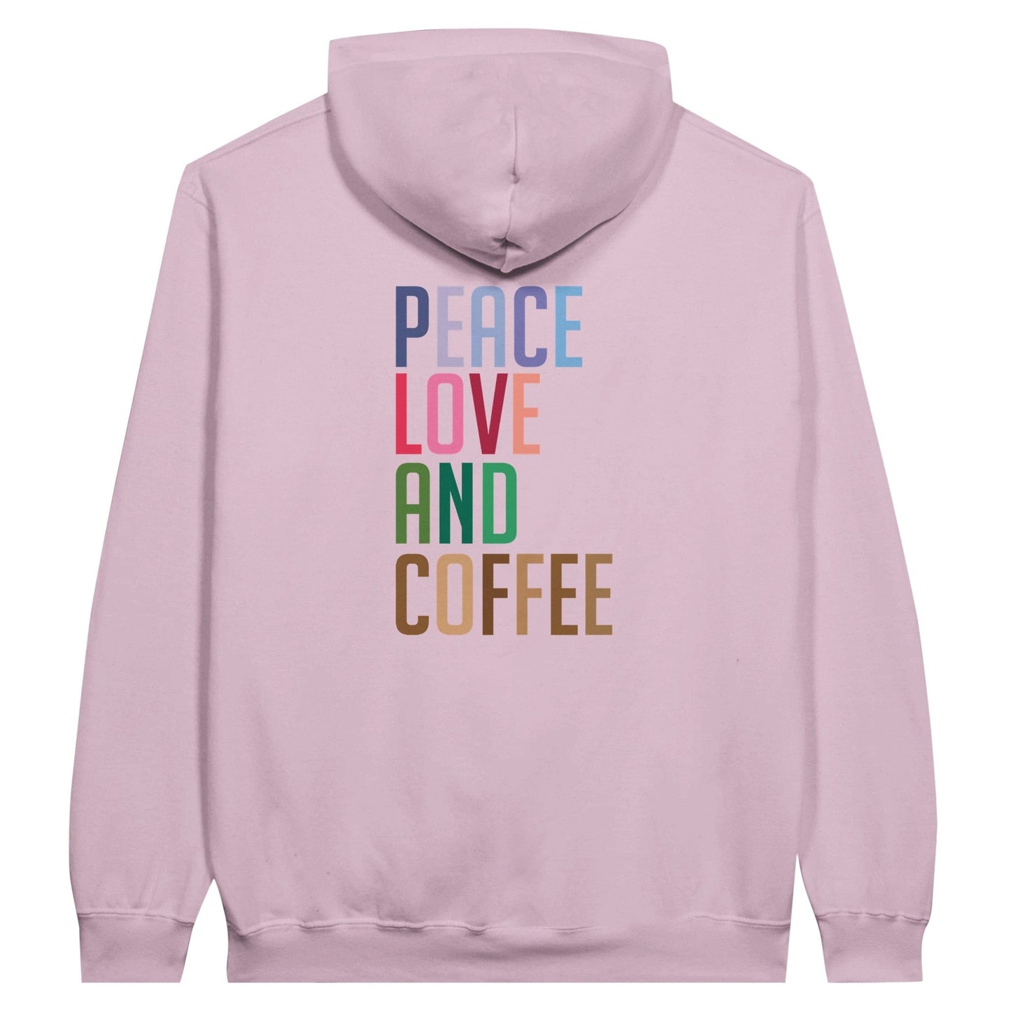 Good Bean Gifts "Peace Love and Coffee" -Unisex Pullover Hoodie (Back of hoodie imprint) Light Pink / S