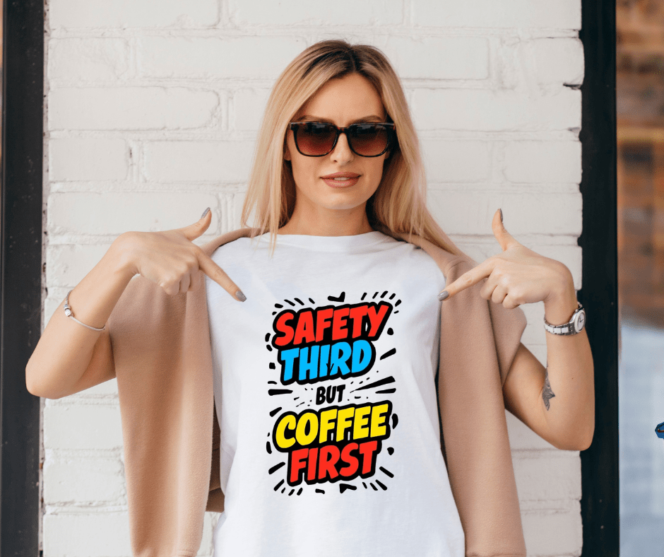Good Bean Gifts Safety Third but Coffee First - Unisex Crewneck T-shirt | Bella + Canvas 3001 White / S