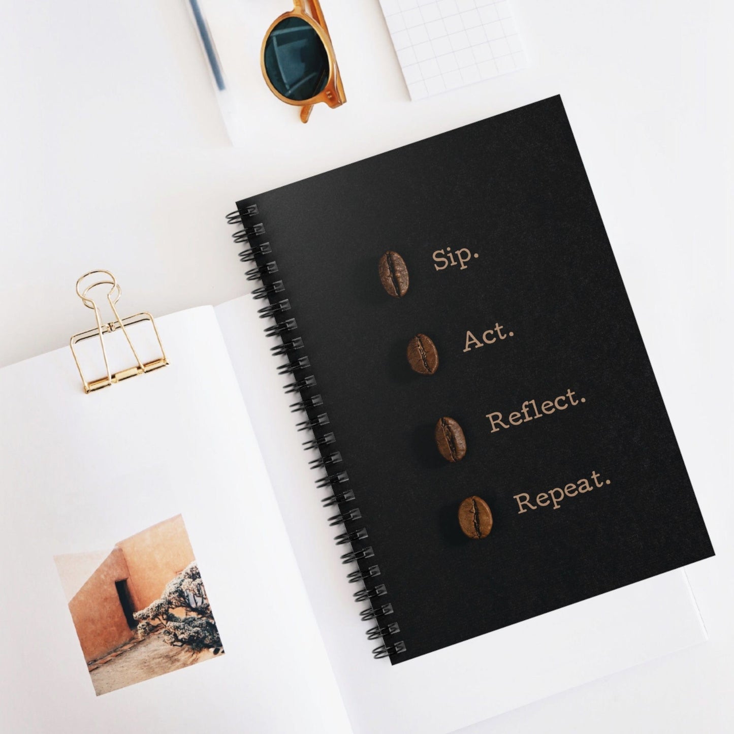 Good Bean Gifts "Sip, Act, Reflect, Repeat" - Spiral Notebook - Ruled Line One Size