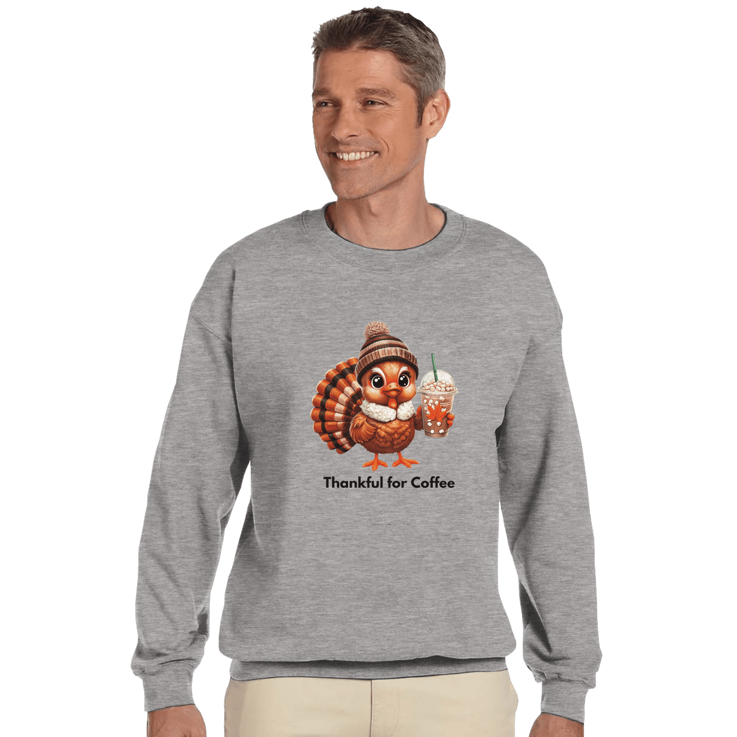 Good Bean Gifts Thankful for Coffee Turkey - Classic Unisex Crewneck Sweatshirt | Gildan® 18000