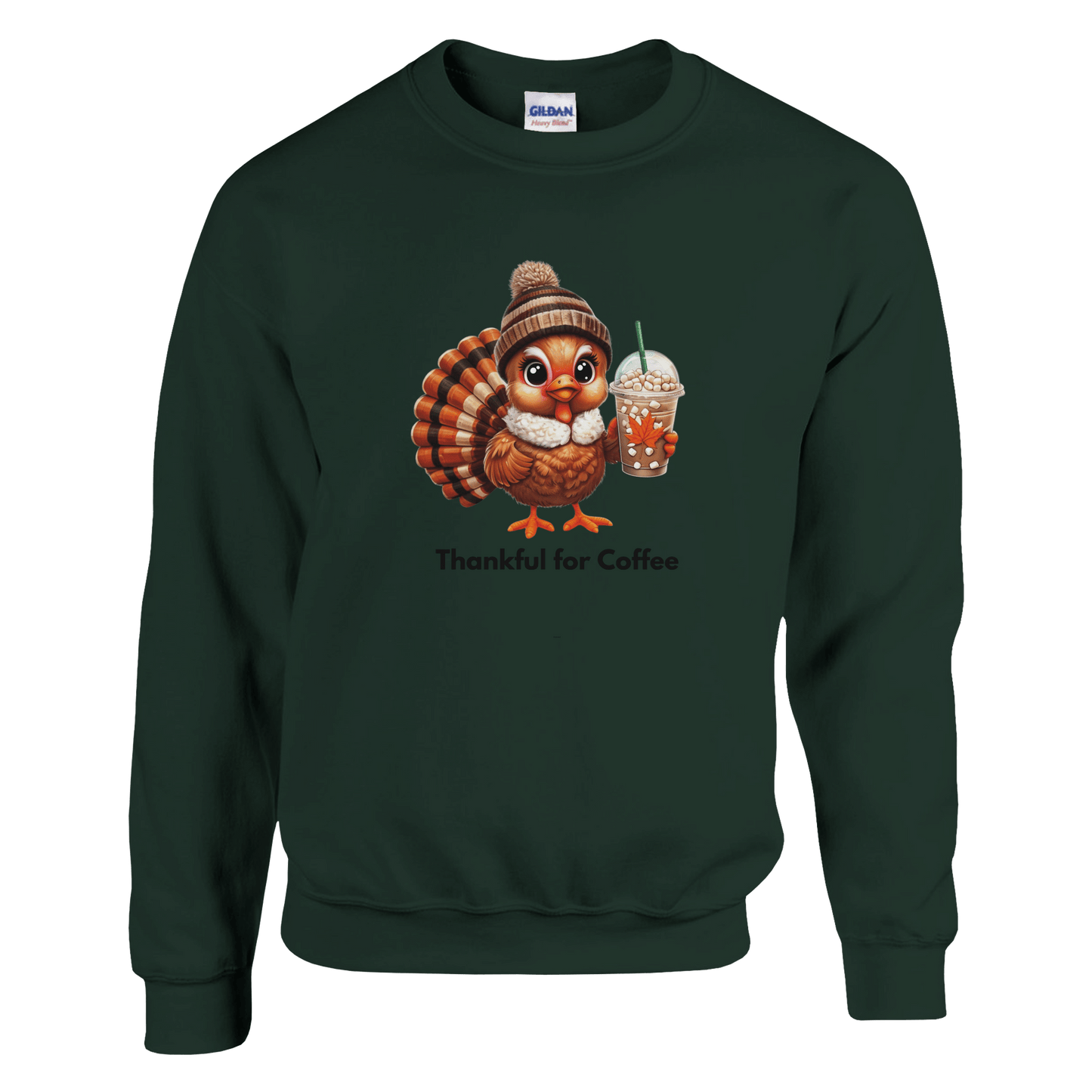 Good Bean Gifts Thankful for Coffee Turkey - Classic Unisex Crewneck Sweatshirt | Gildan® 18000 Forest Green / S