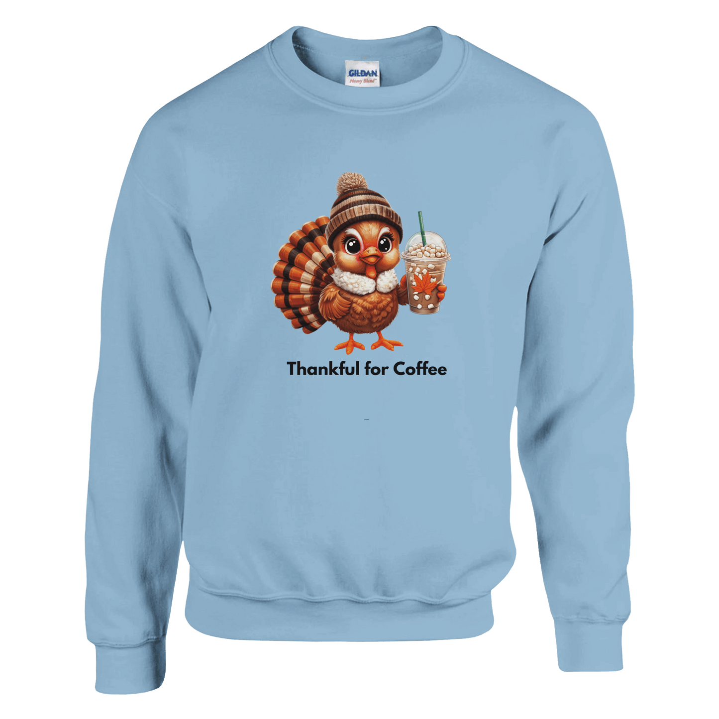 Good Bean Gifts Thankful for Coffee Turkey - Classic Unisex Crewneck Sweatshirt | Gildan® 18000 Light Blue / S