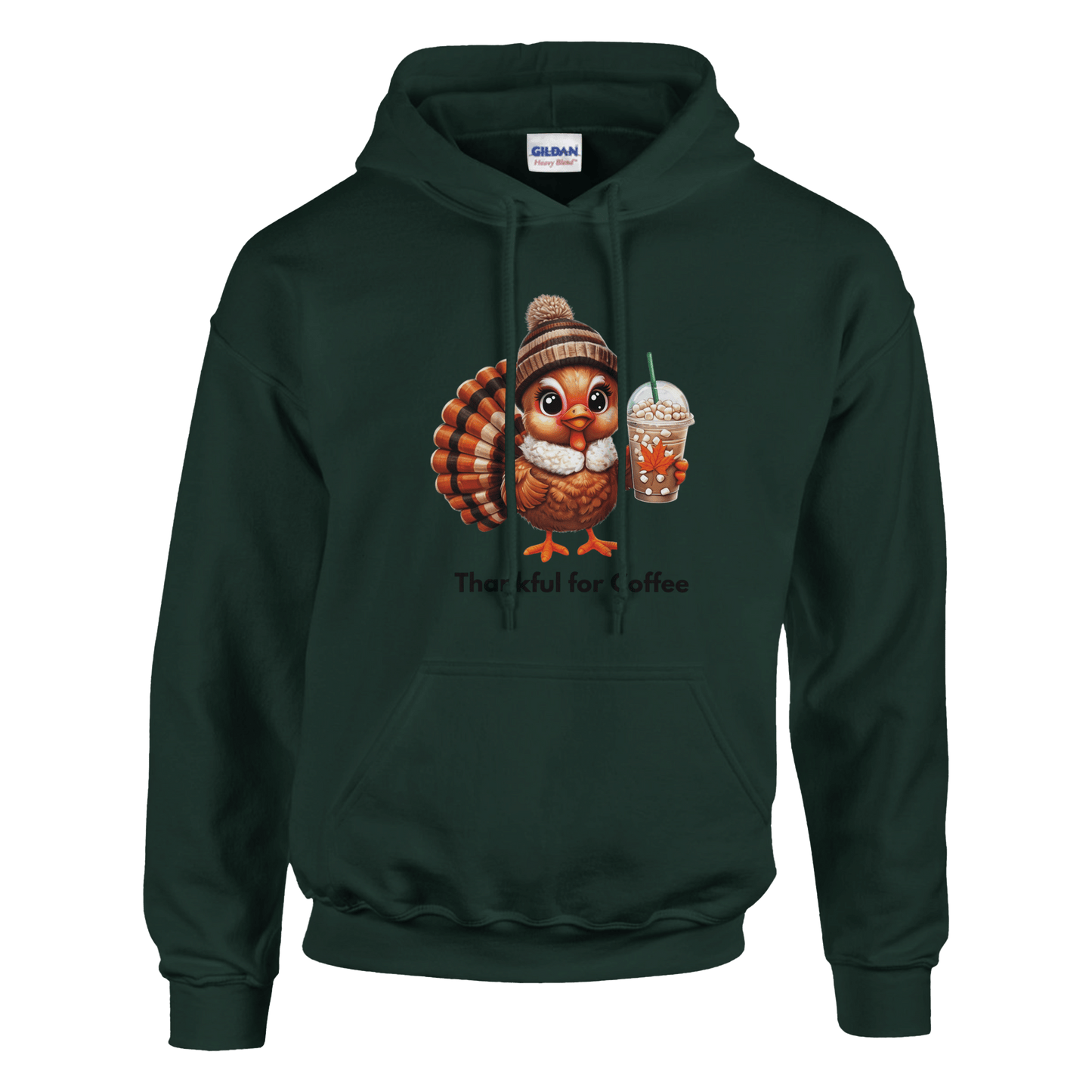 Good Bean Gifts Thankful for Coffee Turkey - Classic Unisex Pullover Hoodie | Gildan® 18500 Forest Green / L