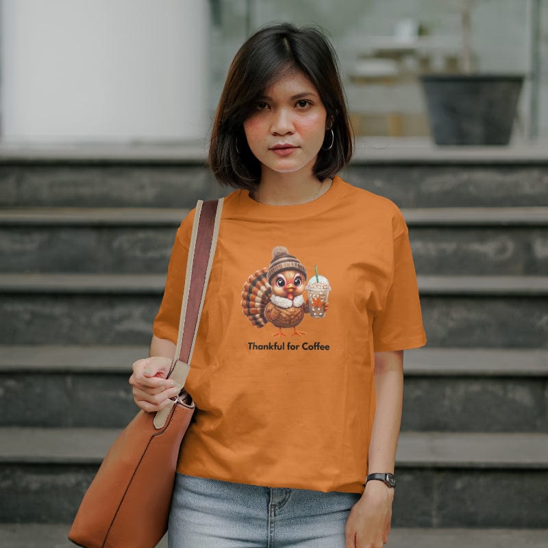 Good Bean Gifts Thankful for Coffee Turkey - Unisex Crewneck T-shirt | Bella + Canvas 3001 Burnt Orange / S