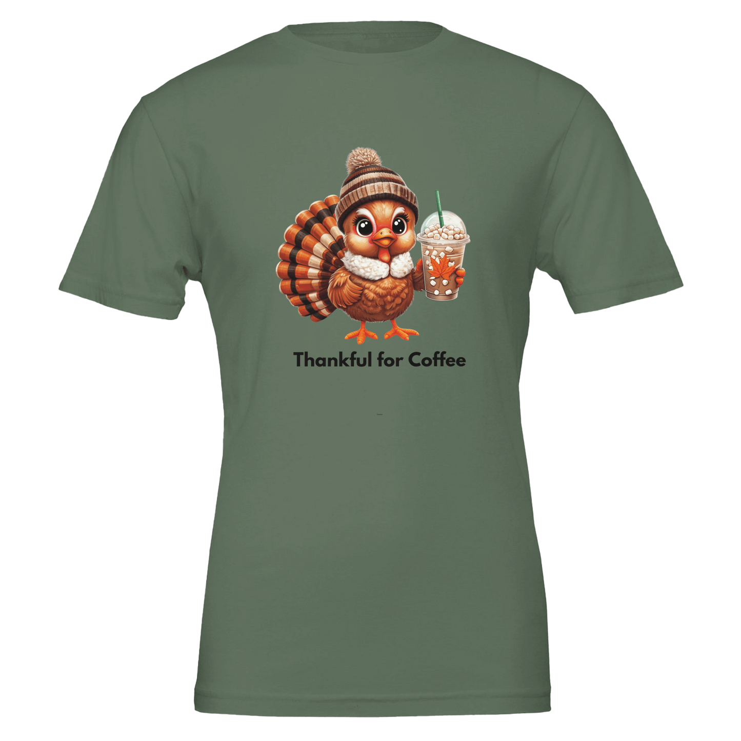 Good Bean Gifts Thankful for Coffee Turkey - Unisex Crewneck T-shirt | Bella + Canvas 3001 Military Green / S