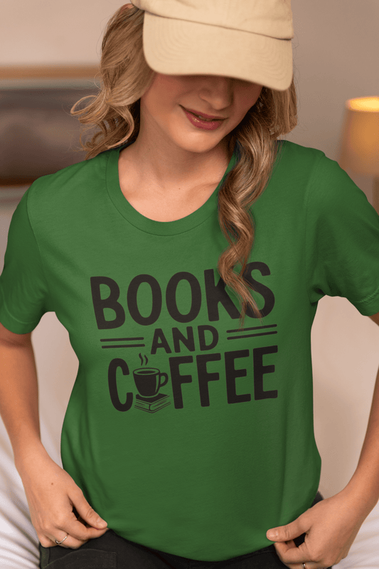 Good Bean Gifts "Books and Coffee"  Funny T-Shirt – Perfect for Book and Coffee Lovers Heather Green / S