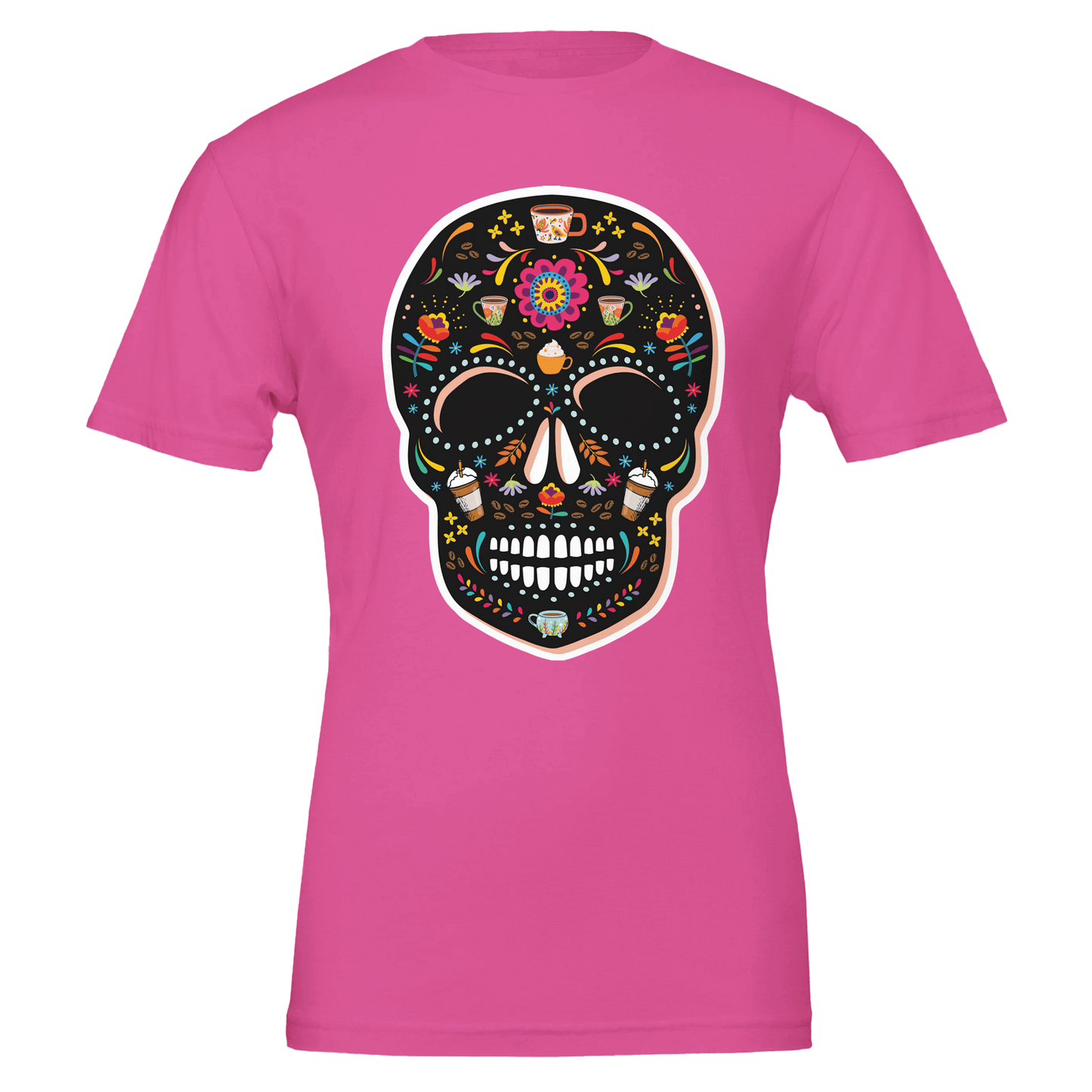 Good Bean Gifts Caffeinated Sugar Skull - Crewneck T-shirt | Bella + Canvas 3001 Charity Pink / S