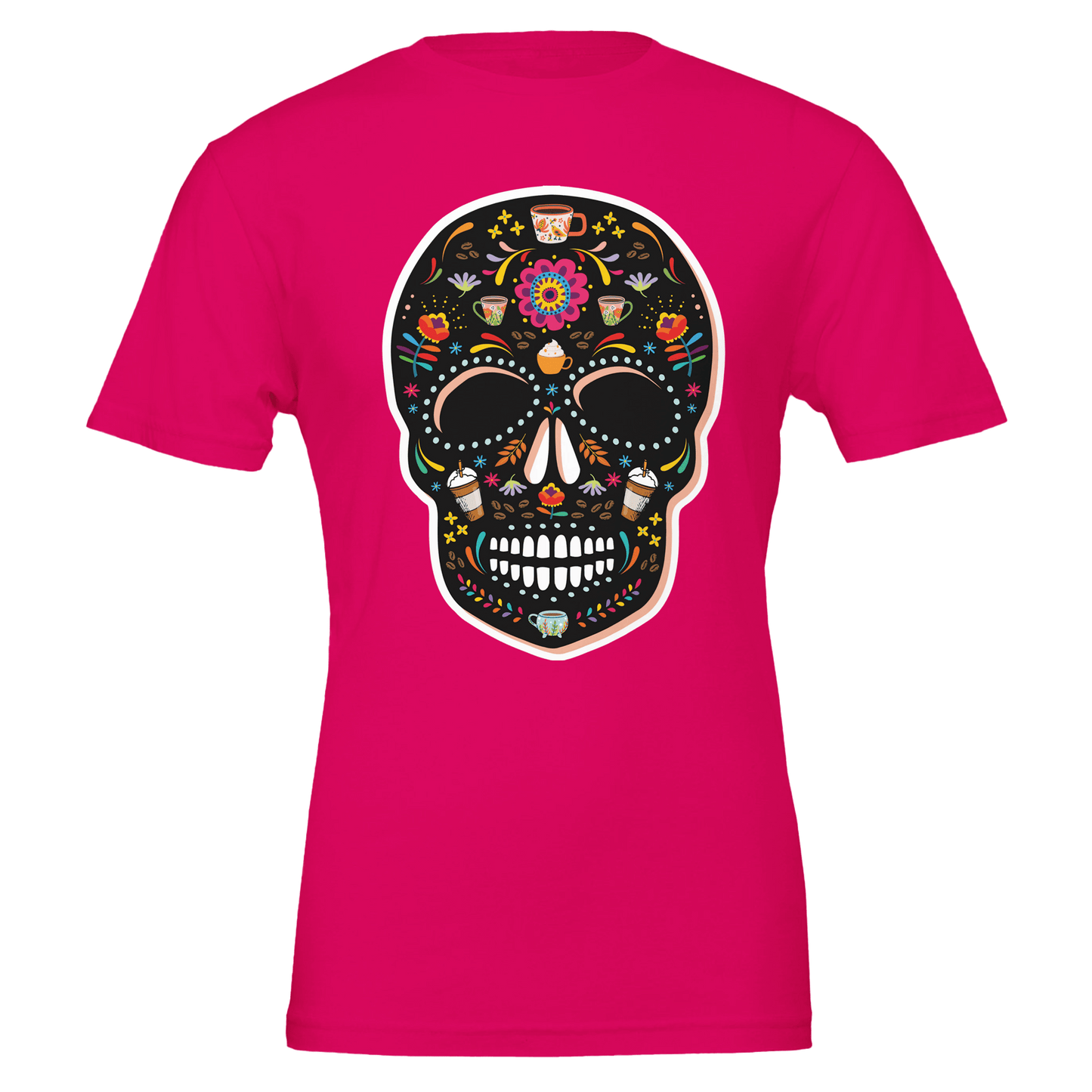 Good Bean Gifts Caffeinated Sugar Skull - Crewneck T-shirt | Bella + Canvas 3001 Fuchsia / S