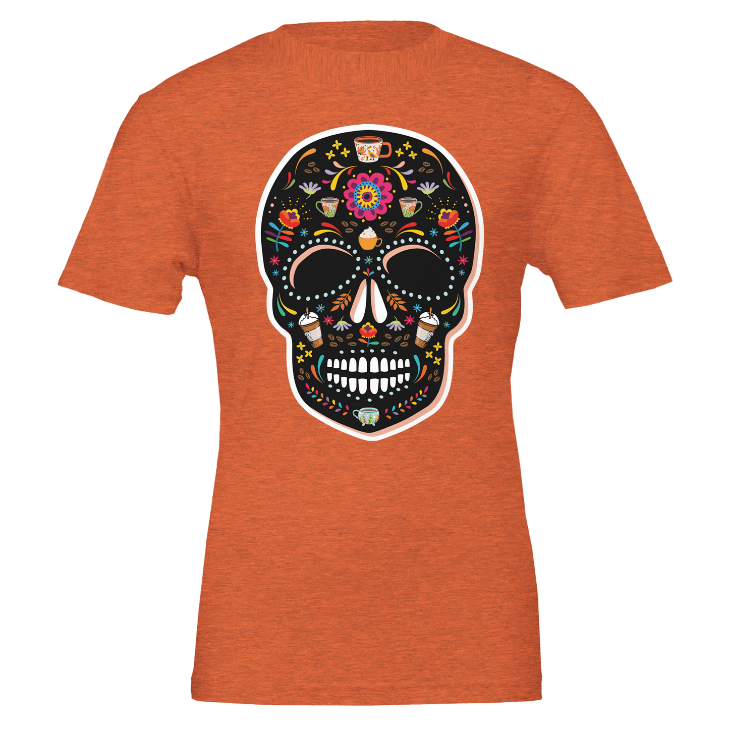 Good Bean Gifts Caffeinated Sugar Skull - Crewneck T-shirt | Bella + Canvas 3001 Heather Orange / S