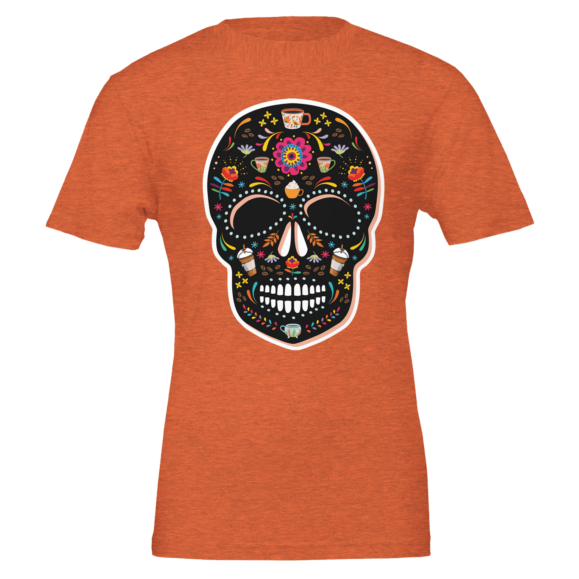 Good Bean Gifts Caffeinated Sugar Skull - Crewneck T-shirt | Bella + Canvas 3001 Heather Orange / S