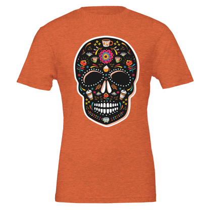 Good Bean Gifts Caffeinated Sugar Skull - Crewneck T-shirt | Bella + Canvas 3001 Heather Orange / S