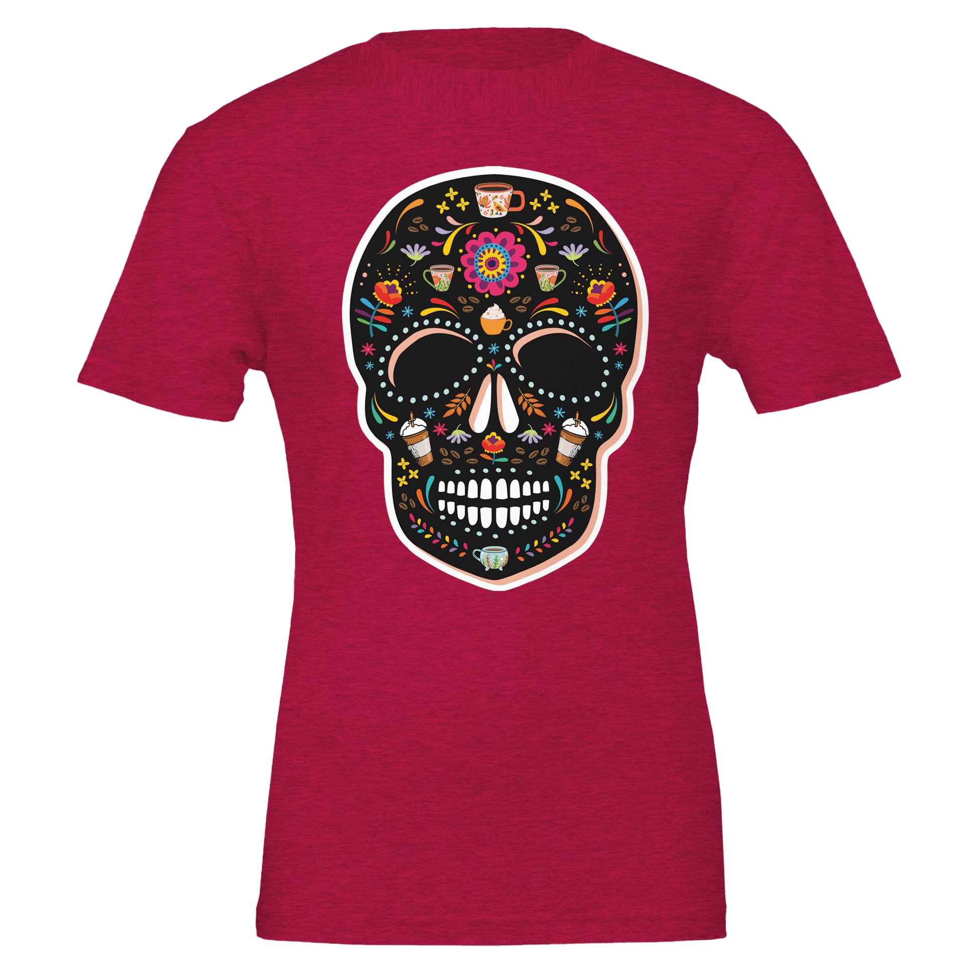 Good Bean Gifts Caffeinated Sugar Skull - Crewneck T-shirt | Bella + Canvas 3001 Heather Red / S