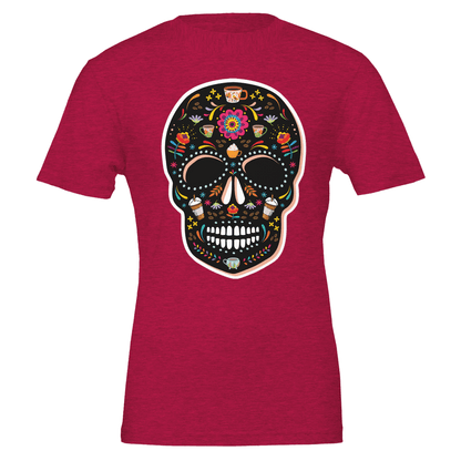 Good Bean Gifts Caffeinated Sugar Skull - Crewneck T-shirt | Bella + Canvas 3001 Heather Red / S