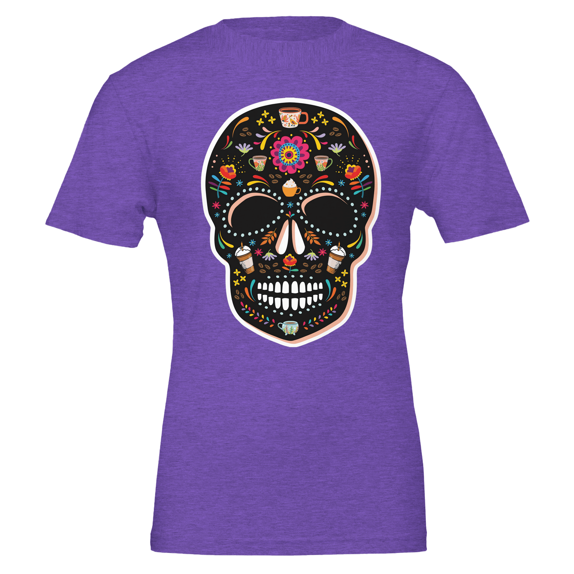 Good Bean Gifts Caffeinated Sugar Skull - Crewneck T-shirt | Bella + Canvas 3001 Heather Team Purple / S