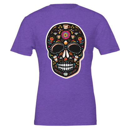 Good Bean Gifts Caffeinated Sugar Skull - Crewneck T-shirt | Bella + Canvas 3001 Heather Team Purple / S