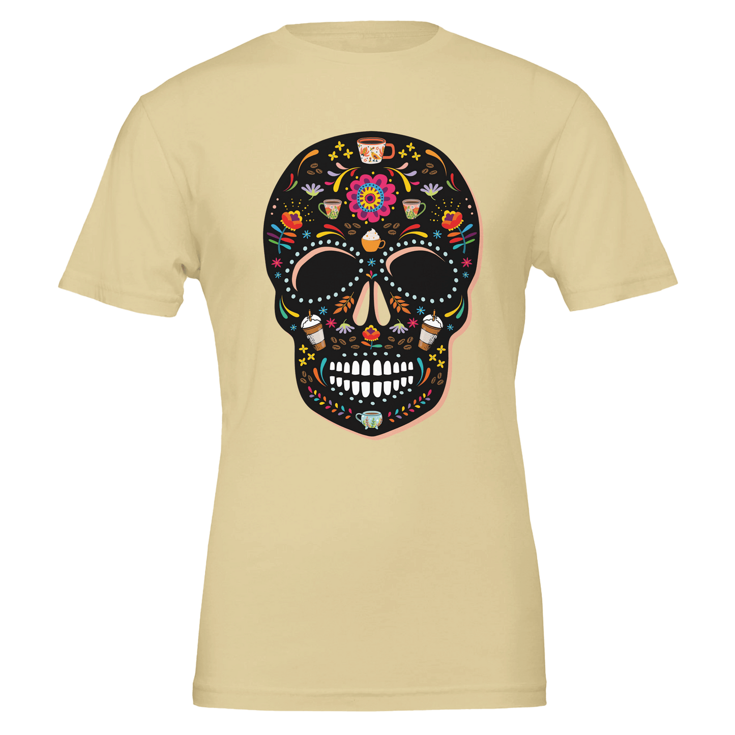 Good Bean Gifts Caffeinated Sugar Skull - Crewneck T-shirt | Bella + Canvas 3001 Natural / S