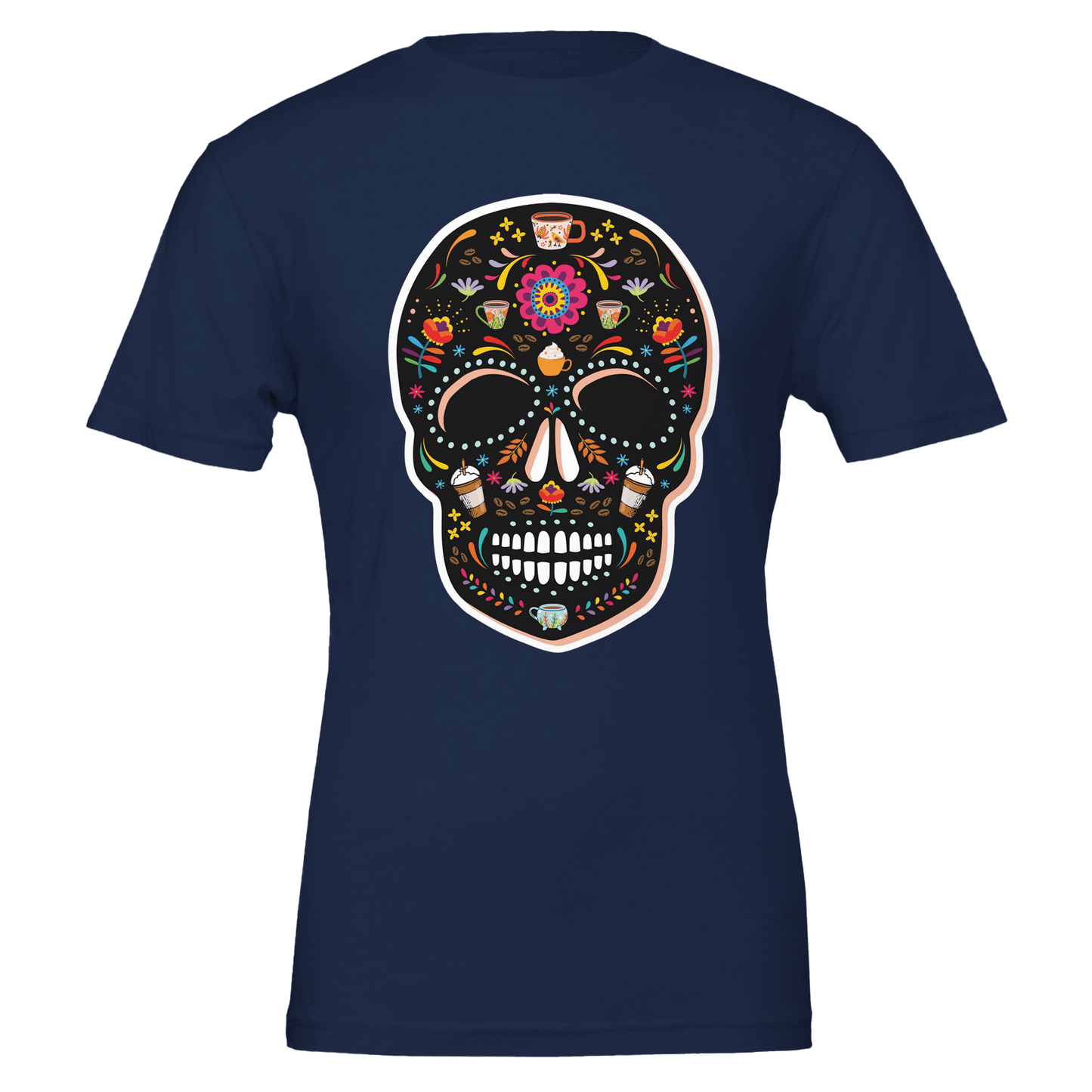 Good Bean Gifts Caffeinated Sugar Skull - Crewneck T-shirt | Bella + Canvas 3001 Navy / S