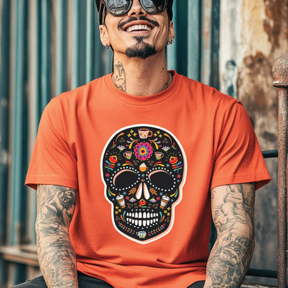 Good Bean Gifts Caffeinated Sugar Skull - Crewneck T-shirt | Bella + Canvas 3001 Orange / S