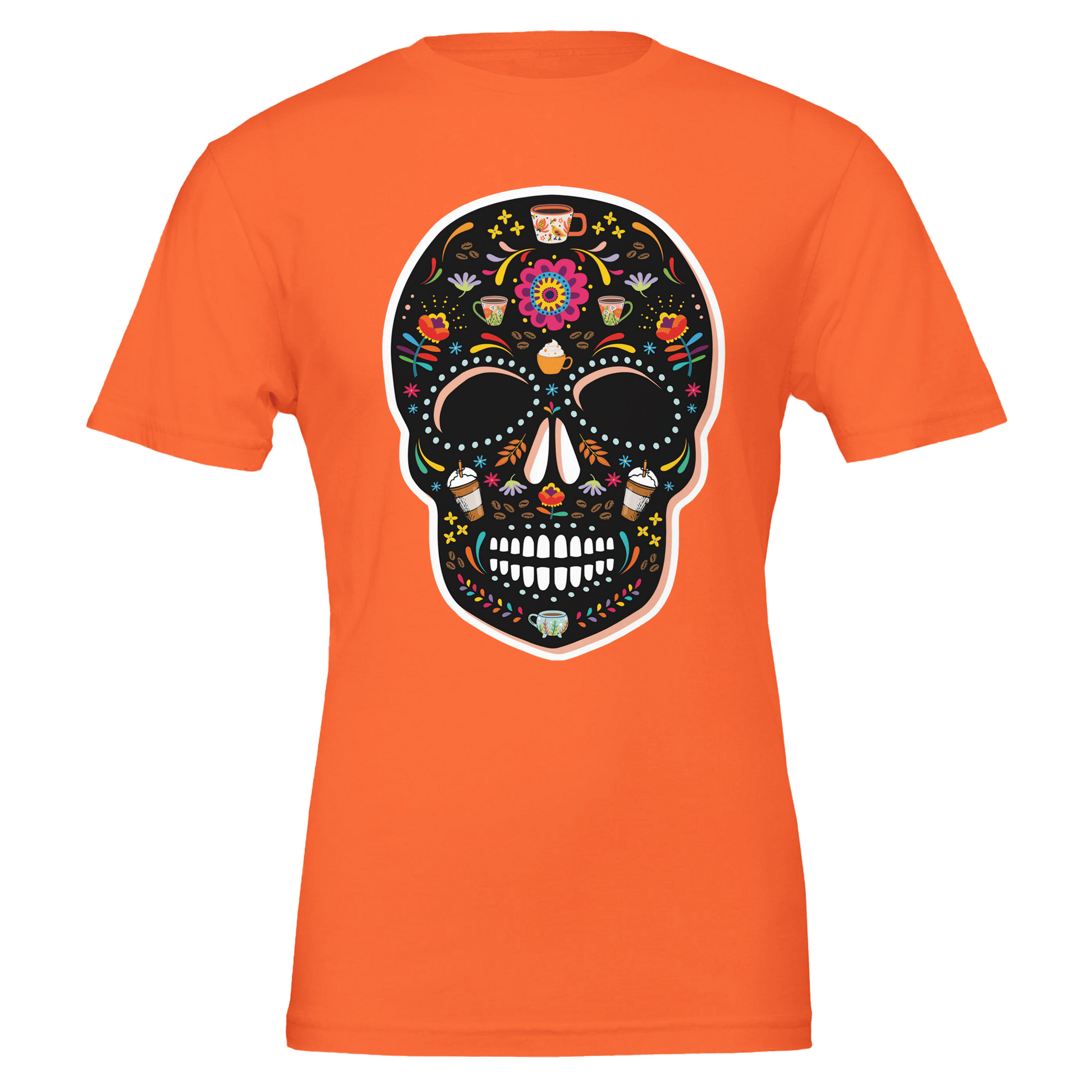 Good Bean Gifts Caffeinated Sugar Skull - Crewneck T-shirt | Bella + Canvas 3001 Orange / S