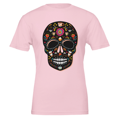 Good Bean Gifts Caffeinated Sugar Skull - Crewneck T-shirt | Bella + Canvas 3001 Pink / S