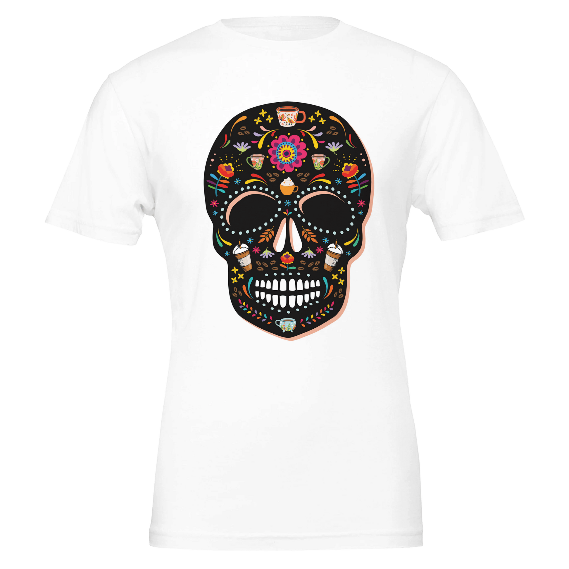 Good Bean Gifts Caffeinated Sugar Skull - Crewneck T-shirt | Bella + Canvas 3001 White / S