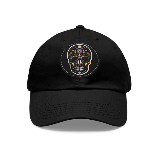 Good Bean Gifts Caffeinated Sugar Skull Dad Hat for Coffee Lover Black / Black patch / Circle / One size