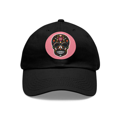 Good Bean Gifts Caffeinated Sugar Skull Dad Hat for Coffee Lover Black / Pink patch / Circle / One size