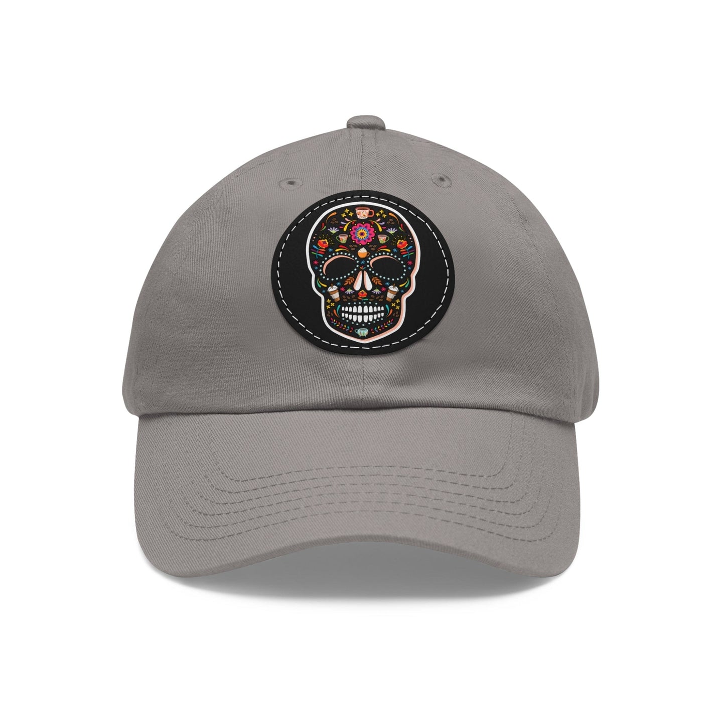 Good Bean Gifts Caffeinated Sugar Skull Dad Hat for Coffee Lover Grey / Black patch / Circle / One size