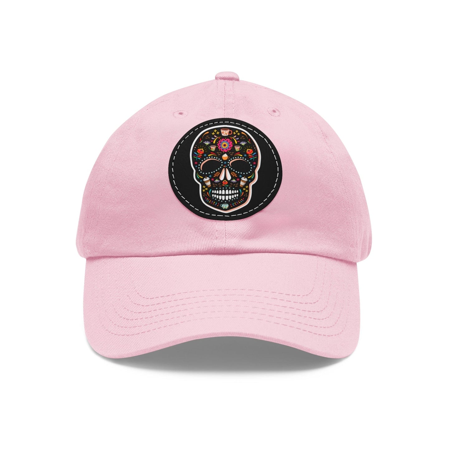 Good Bean Gifts Caffeinated Sugar Skull Dad Hat for Coffee Lover Light Pink / Black patch / Circle / One size