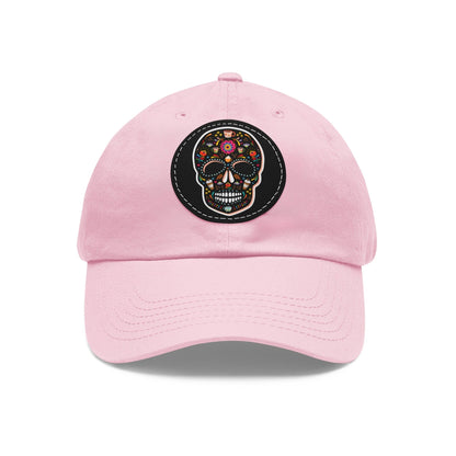 Good Bean Gifts Caffeinated Sugar Skull Dad Hat for Coffee Lover Light Pink / Black patch / Circle / One size