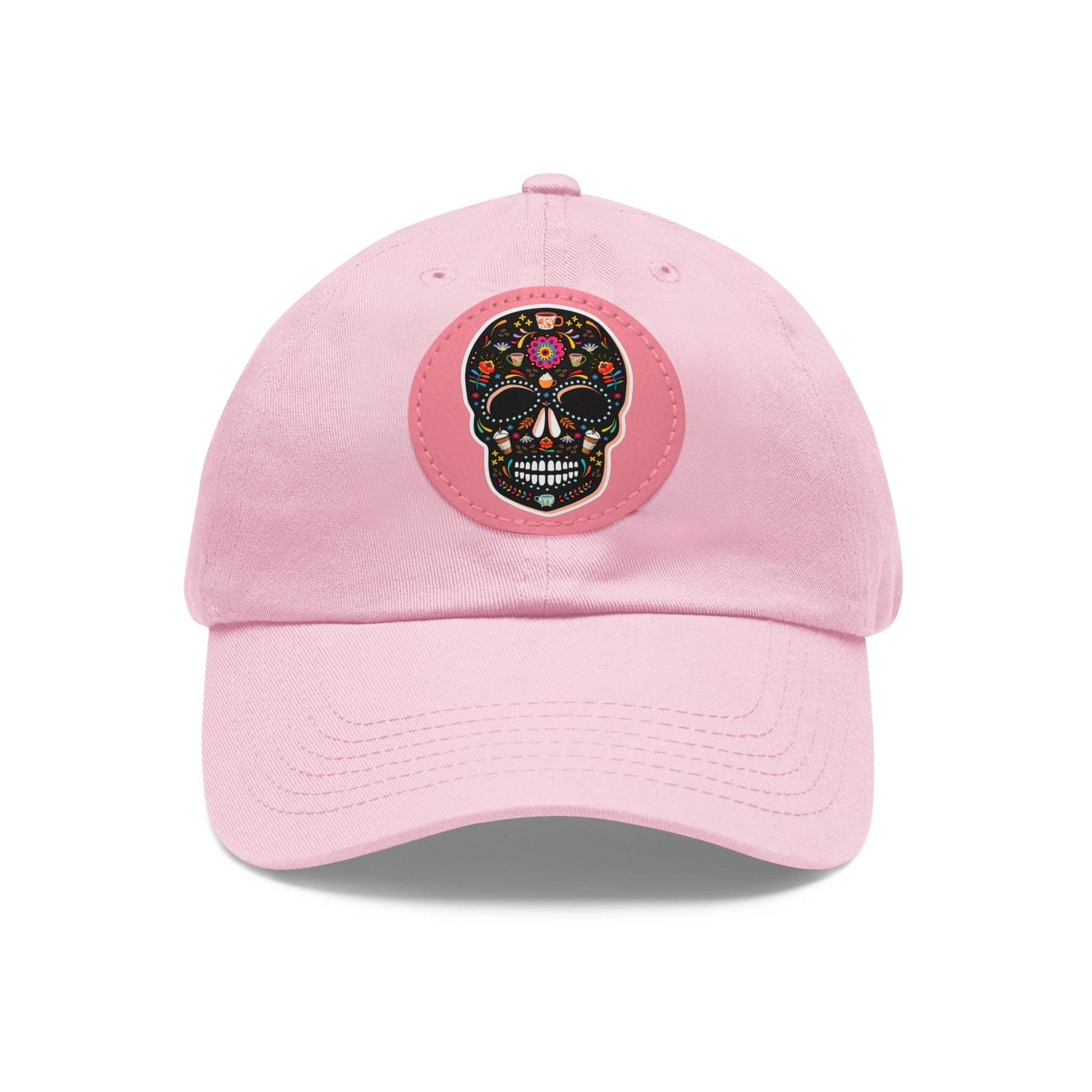 Good Bean Gifts Caffeinated Sugar Skull Dad Hat for Coffee Lover Light Pink / Pink patch / Circle / One size