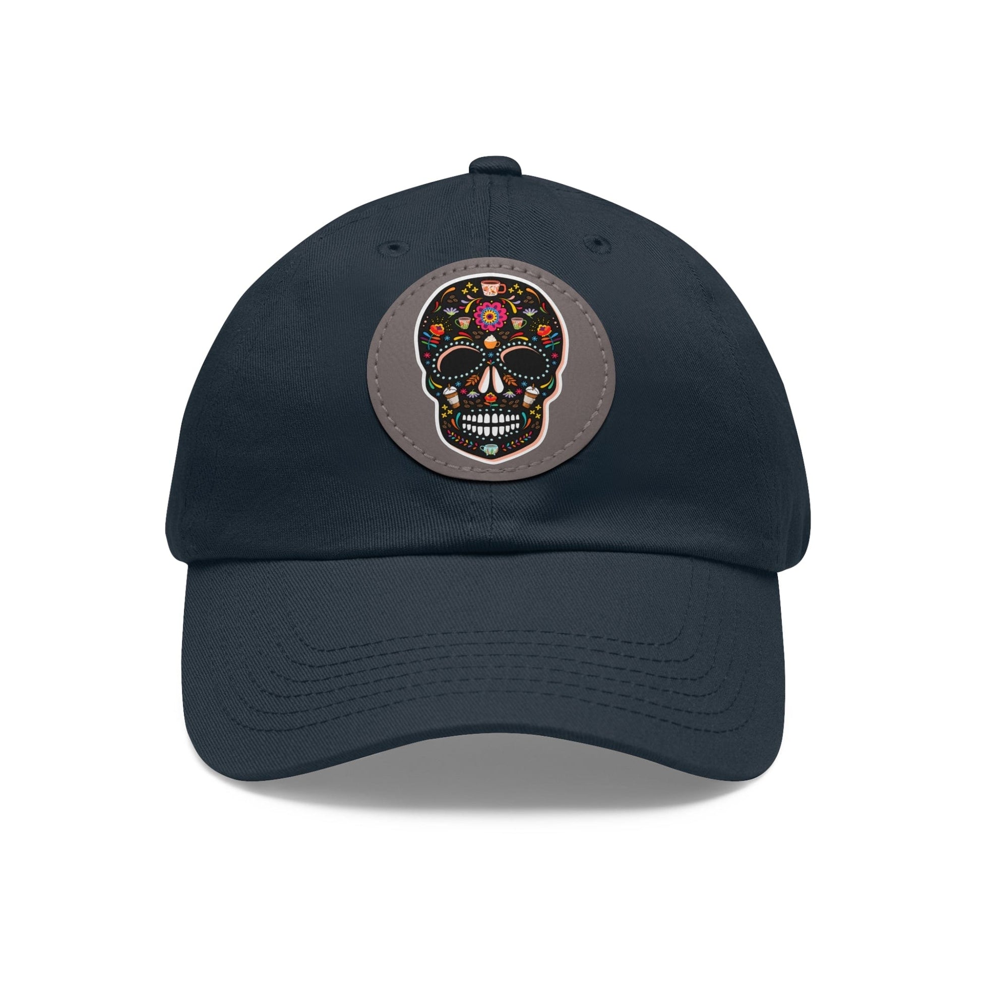 Good Bean Gifts Caffeinated Sugar Skull Dad Hat for Coffee Lover Navy / Grey patch / Circle / One size