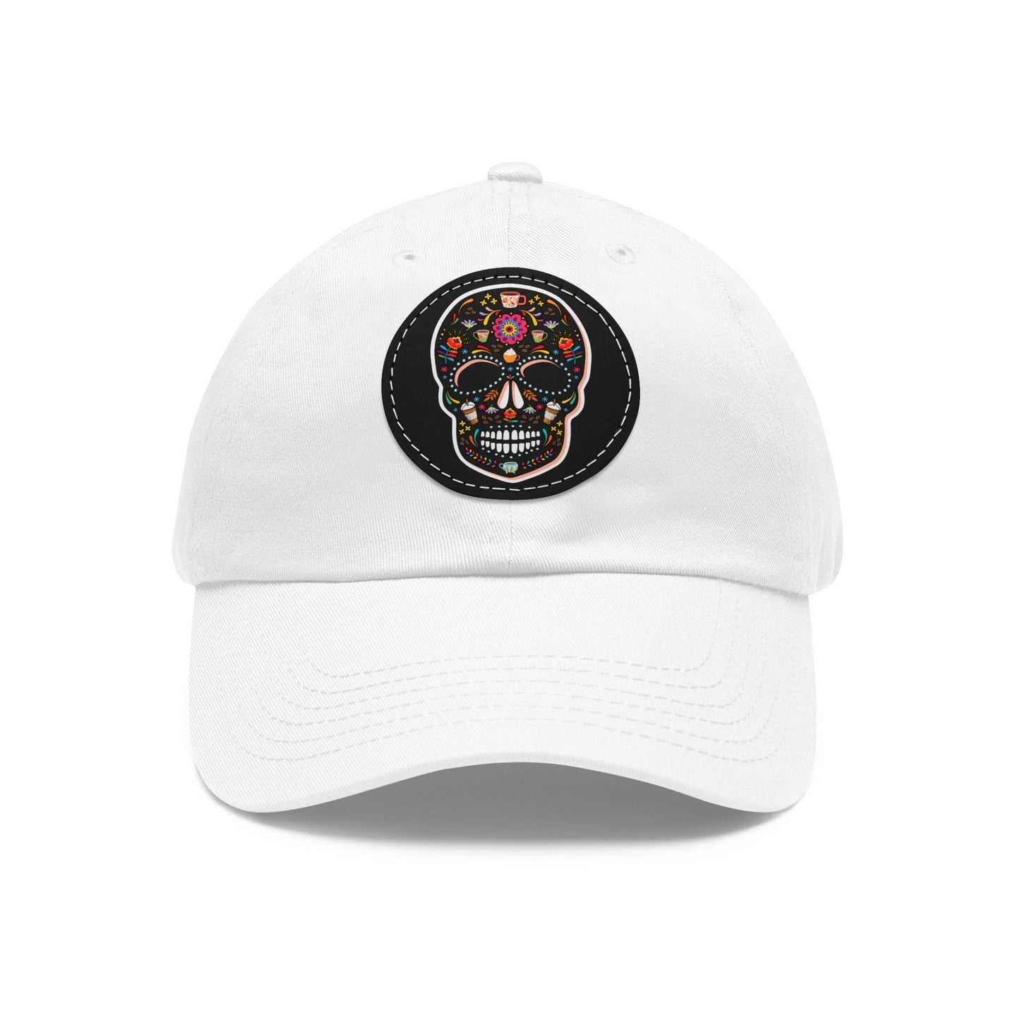 Good Bean Gifts Caffeinated Sugar Skull Dad Hat for Coffee Lover White / Black patch / Circle / One size