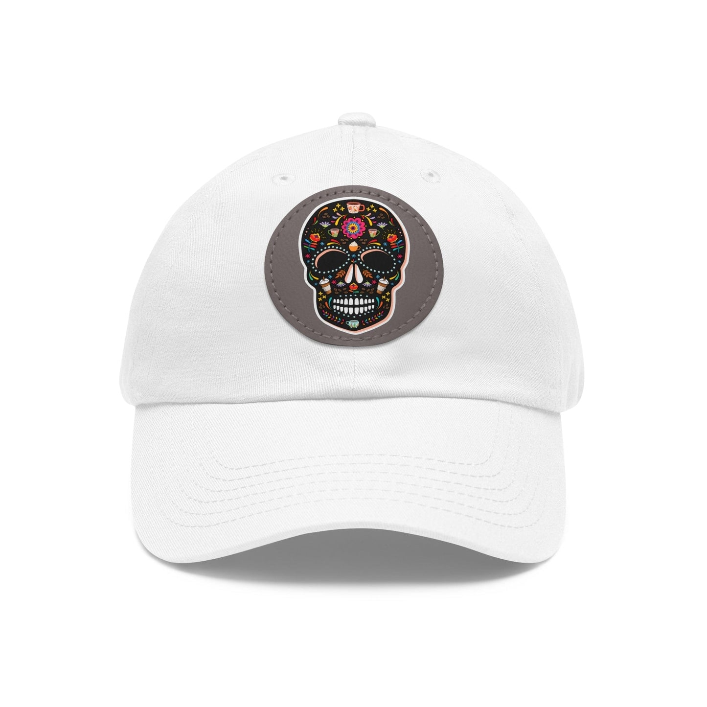 Good Bean Gifts Caffeinated Sugar Skull Dad Hat for Coffee Lover White / Grey patch / Circle / One size