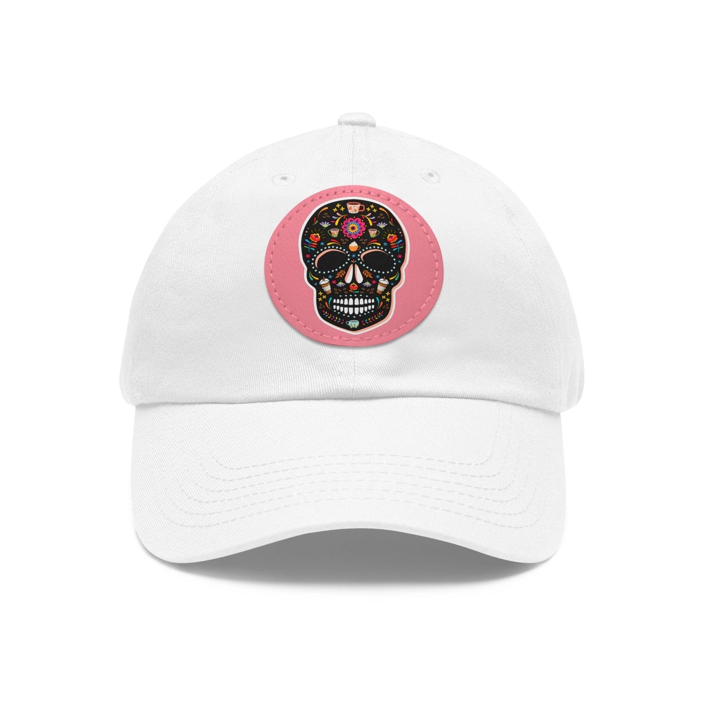 Good Bean Gifts Caffeinated Sugar Skull Dad Hat for Coffee Lover White / Pink patch / Circle / One size