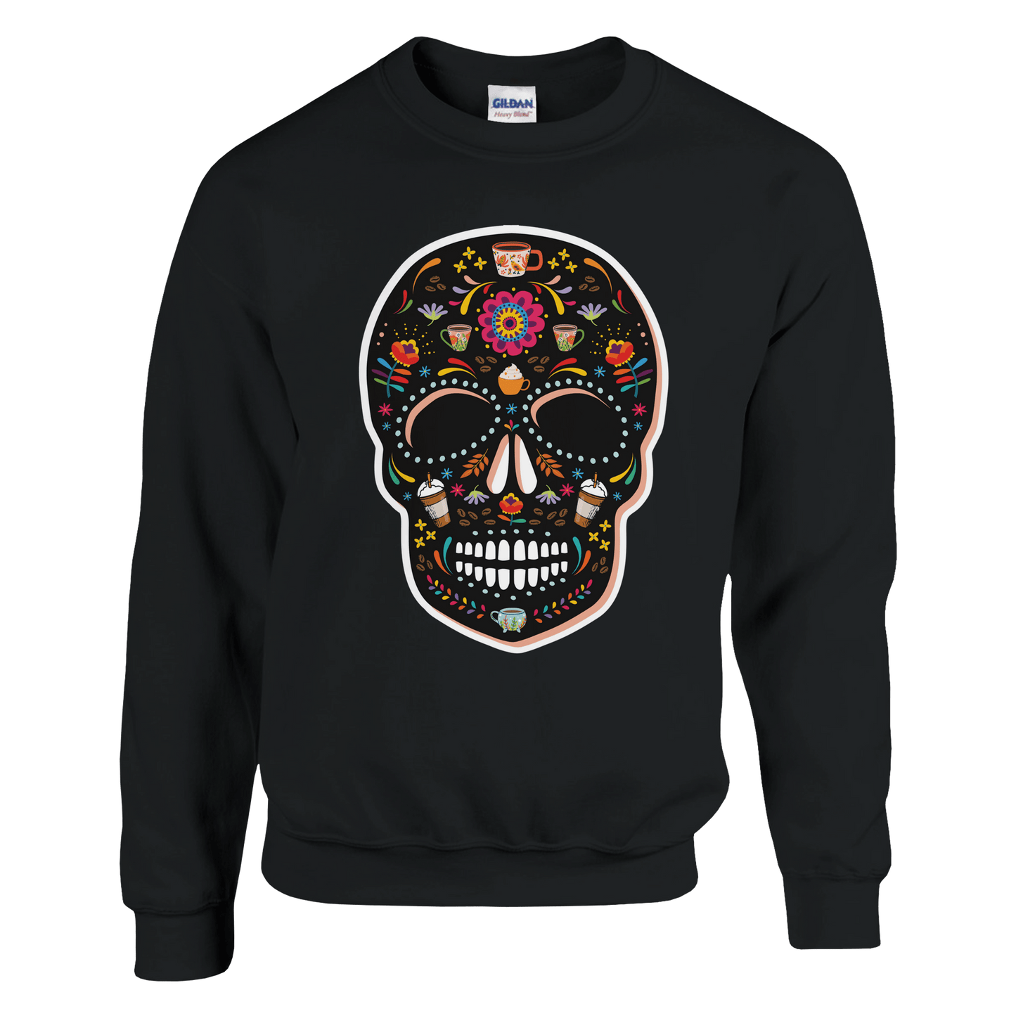 Good Bean Gifts Caffeinated Sugar Skull - Unisex Crewneck Sweatshirt | Gildan® 18000 Black / S