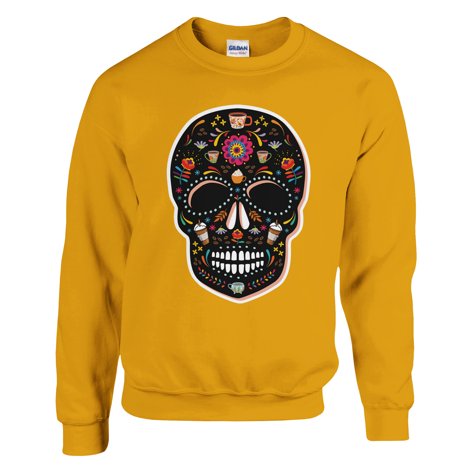 Good Bean Gifts Caffeinated Sugar Skull - Unisex Crewneck Sweatshirt | Gildan® 18000 Gold / S