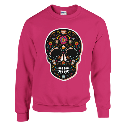 Good Bean Gifts Caffeinated Sugar Skull - Unisex Crewneck Sweatshirt | Gildan® 18000 Heliconia / S