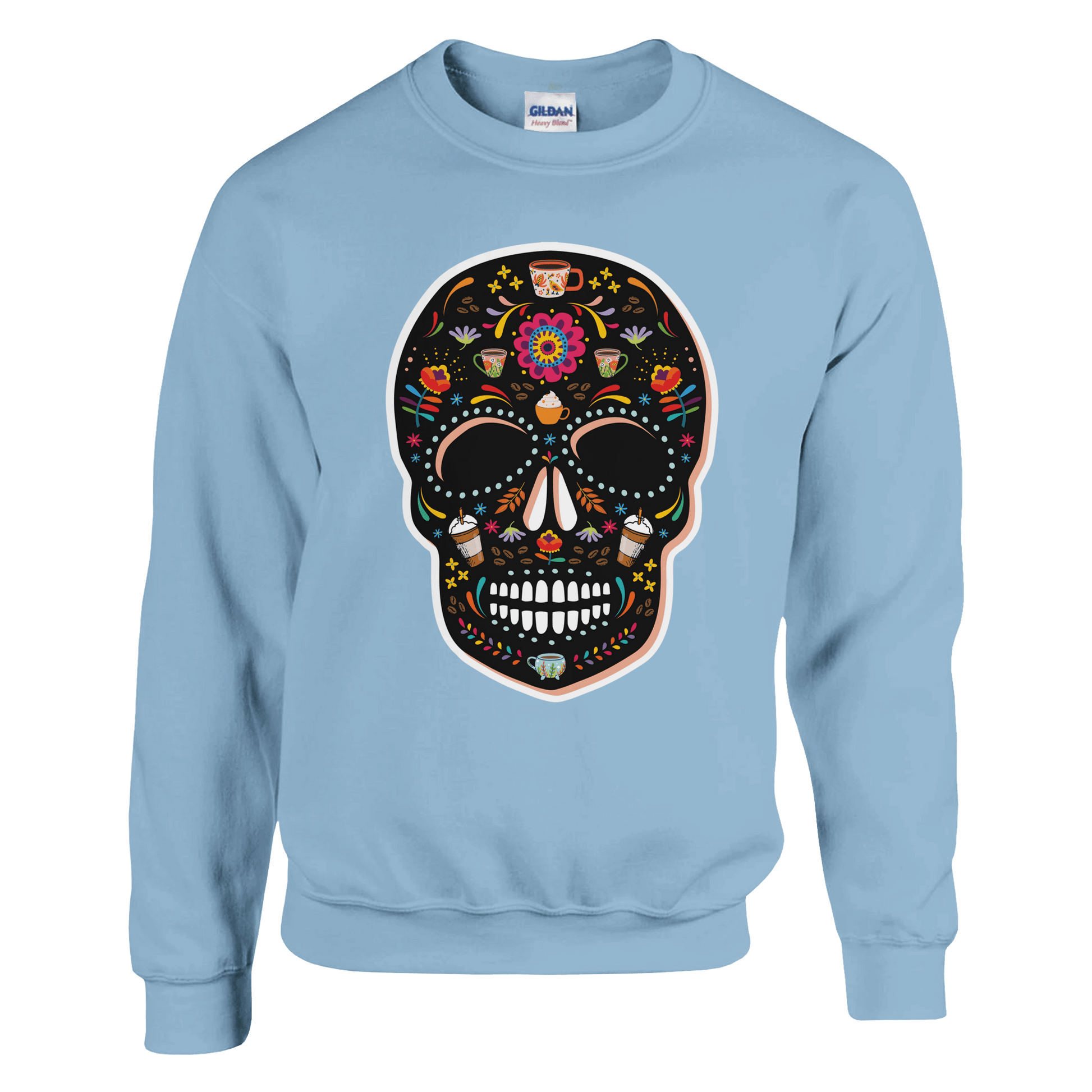 Good Bean Gifts Caffeinated Sugar Skull - Unisex Crewneck Sweatshirt | Gildan® 18000 Light Blue / S