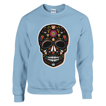 Good Bean Gifts Caffeinated Sugar Skull - Unisex Crewneck Sweatshirt | Gildan® 18000 Light Blue / S