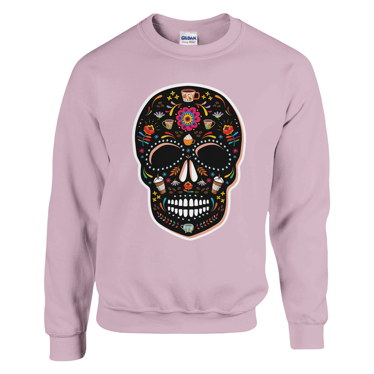 Good Bean Gifts Caffeinated Sugar Skull - Unisex Crewneck Sweatshirt | Gildan® 18000 Light Pink / S