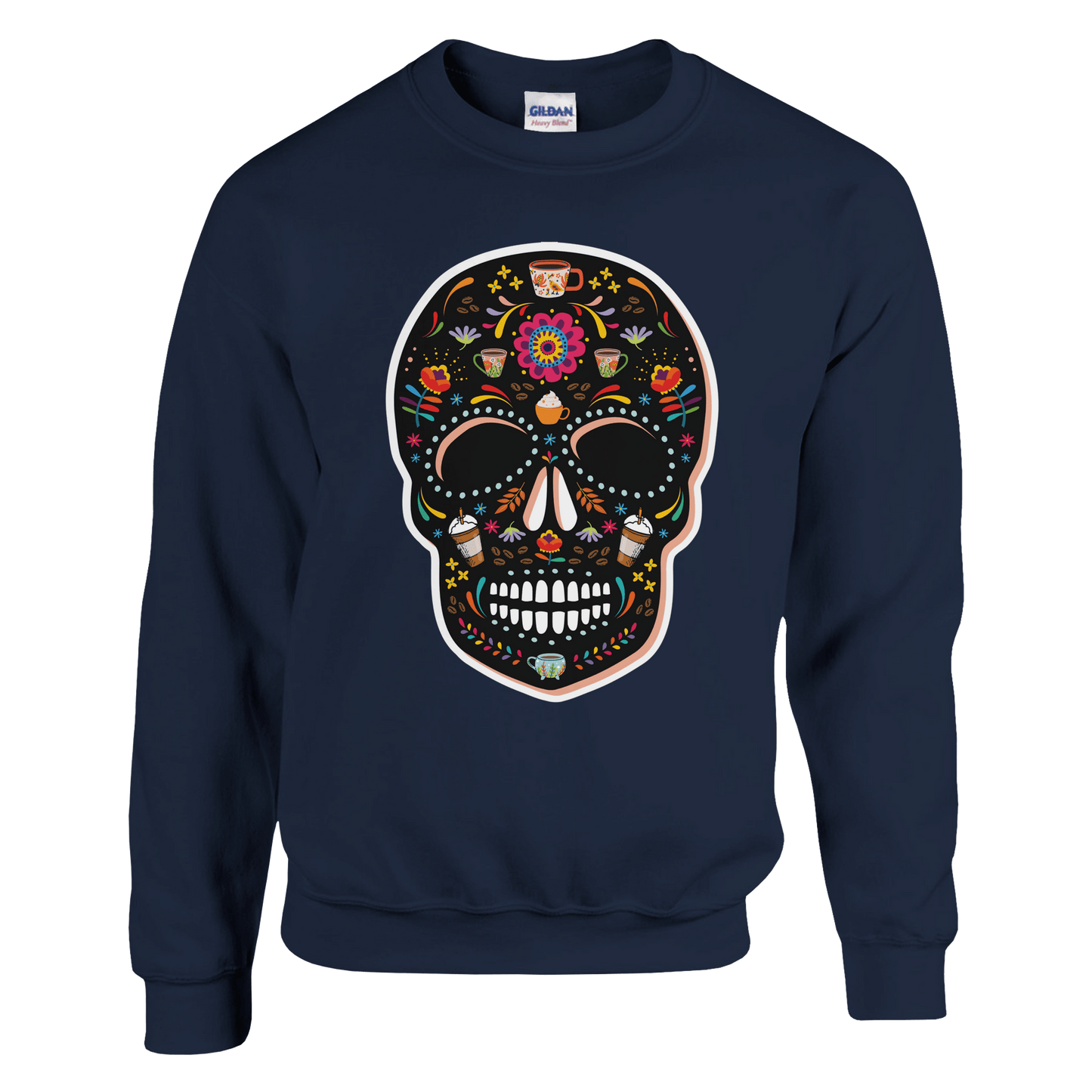 Good Bean Gifts Caffeinated Sugar Skull - Unisex Crewneck Sweatshirt | Gildan® 18000 Navy / S