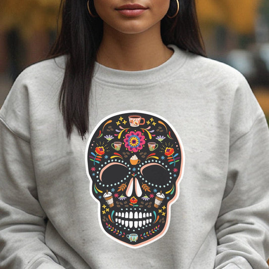 Good Bean Gifts Caffeinated Sugar Skull - Unisex Crewneck Sweatshirt | Gildan® 18000 White / S